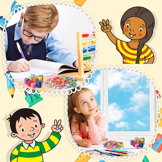 Kingdder Place Value Disks 10 Decimals to Whole Numbers Counting Chips for Kids Base 10 Place Value Manipulatives Math Counters Discs Set for Elementary School Math Supplies(3000 Pcs)