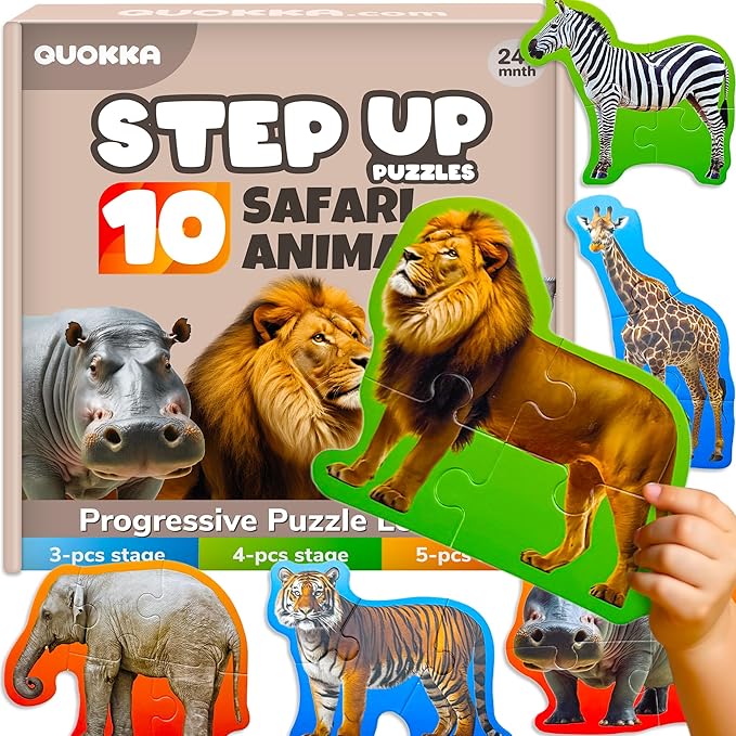 QUOKKA Toddler Puzzles Ages 2-4 - Large Floor Puzzles for Kids 3-5 - 8 Realistic Animal Shapes | Extra Thick Cardboard | Preschool Learning Game - 40 Big Piece Gift for Toddlers 1-3 Years Old