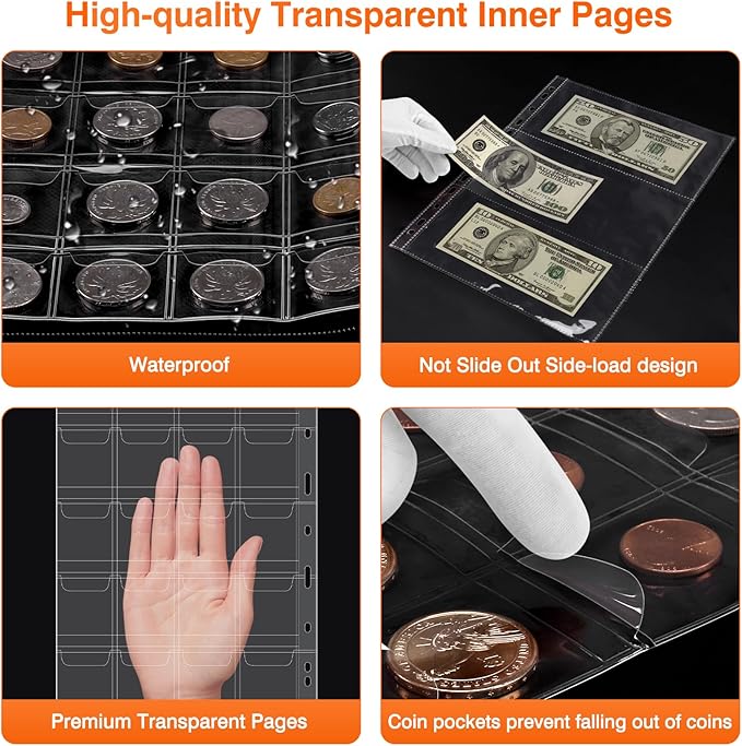 Coin Collection Book with 520 Pockets Coin Holders, Coin Albums for Collectors Coin Sleeves-Paper Money Binder Organizer Coins Storage Case with Lock,Collecting Coin Collection Supplies for Bill,Stamp