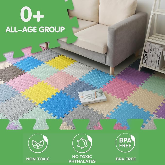 16 Tiles Foam Play Mat for Baby, Soft & Safe EVA Foam Mats for Floor, Square Baby Play Mat, Kids Foam Puzzle Floor Mat, 47x47 Play Mat for Playpen(White/Loli Pink)