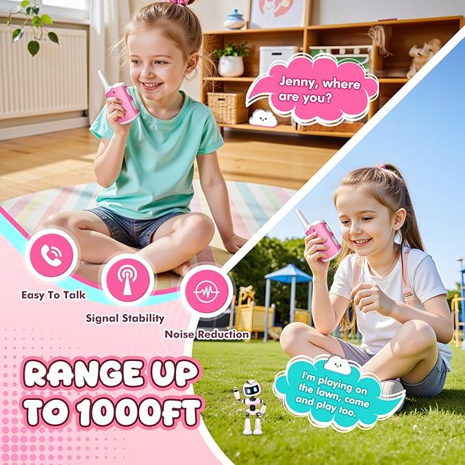 Kids Walkie Talkies Gifts for Girls: Toys Walkie Talkies for Kids 2 Pack Xmas Birthday Gifts for 3 4 5-7 Year Old Girls Grandkids Toys Age 4-5 6-8 Years Old Stocking Stuffers Pink