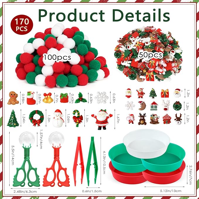 170 Pcs Christmas Sensory Bin Items Christmas Miniature Figurines Counting Sorting Sensory Bin Filler Xmas Resin Fine Motor Red Green Counts for Xmas Counting Decor