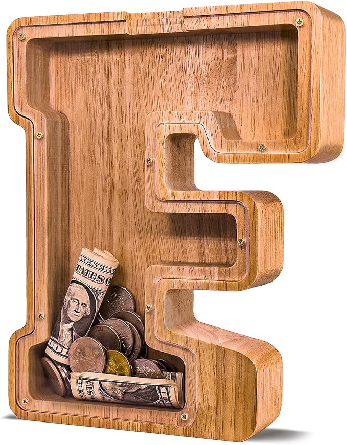 Wooden Letter Piggy Bank for Kids Larger Letter Piggy Bank for Boys and Girls Personalized Piggy Bank Initial Coin Bank Wood Kids Money Bank for Birthday and Festival