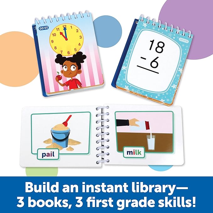Learning Resources Skill Builders! First Grade Flipbook Library - 3 Pieces, Ages 6+ First Grade Learning Activities, Math and Spelling Activities for Kids, First Grade Must Haves