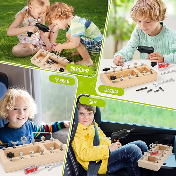22 in 1 Montessori Toys Screwdriver Board Set with Electric Drill, Wooden Screw Driver Activities Tool for 3 4 5 Kids, Preschool Educational Sensory Learning STEM Fine Motor Skills Toys Gifts for Boys
