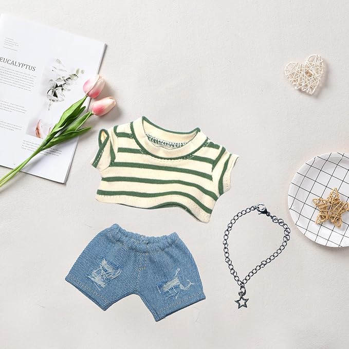 17cm Doll Clothes Jeans/Dress Accessories Premium Fashion Outfit Set for 17cm Dolls (NO Doll)(Colorful Shirt+Jeans/Dress)