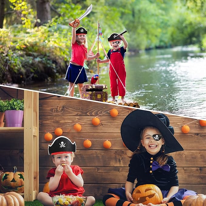 Legigo 18 Pcs Funny Pirate Party Set- Include 6 Pirate Hats, 6 Eye Patches, 6 Inflatable Swords for Pirate Party Cosplay Caribbean Dress Accessories