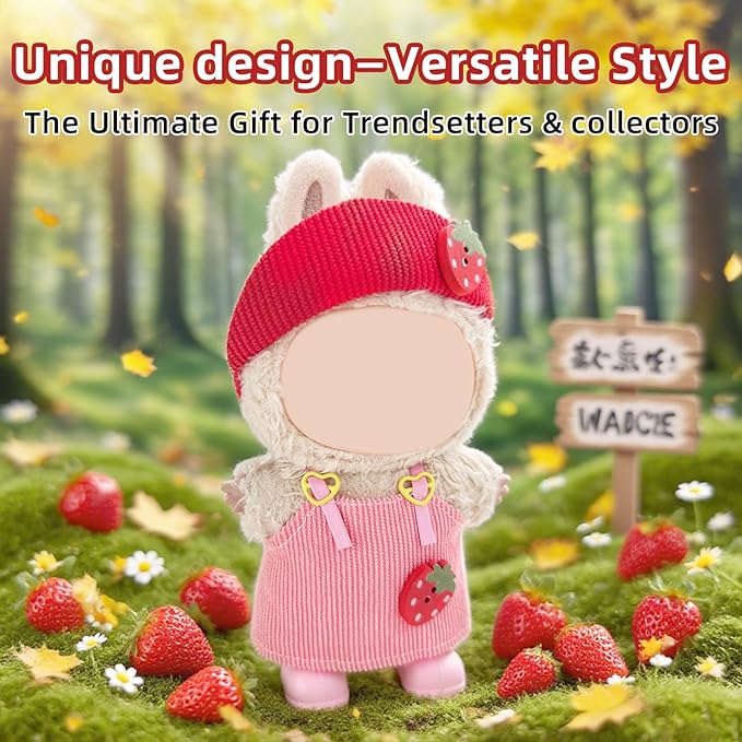 17cm Doll Clothes Set—3 Piece Set Hat Dress for 6.7in Plush Dol , Boys and Girls Stylish Adorable Dolls Clothes Accessories, Includes—Strawberry hat+Halter Dress+Shoes (Style C)