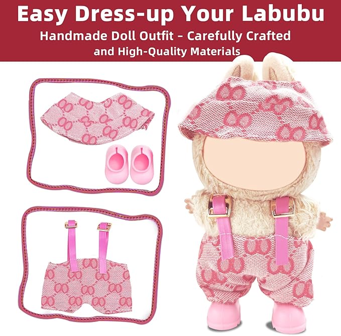 17cm Doll Clothes Set-Adorable Outfits for Dolls-Stylish Accessaries Clothes Dress-Up-Replaceable Clothing Collections, Includes—Chic Hat + Jumpsuit + Shoes (Style D)
