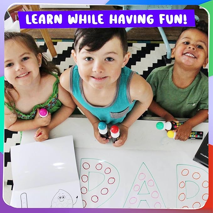 Chalkola 6 Washable Dot Markers for Toddlers 1-3 | Non Toxic Bingo Daubers for Toddlers 2-4 | Preschool, Kindergarten Paint Stamp Markers Set - Dot Art and Crafts Supplies for Kids