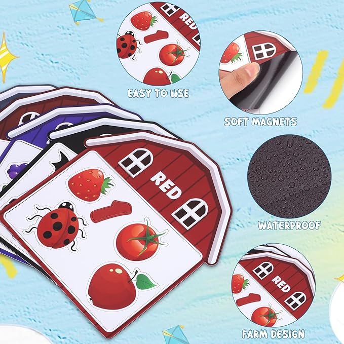 10Pcs Magnetic Color Sorting Toys 60 Toddler Magnets for Refrigerator, Cute Farm Animal Fridge Magnets for Early Education Toddler Color Sorting Learning Activities