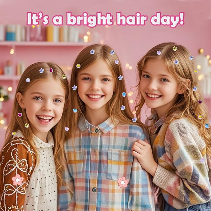 Hair Gem Stamper Kit, Bling Hair Jewels for Girls Toys, Hair Styling Tool with Reusable Shining Diamonds, Birthday Gifts Toys for Girls Ages 3 4 5 6 8-12 (Deep Pink)