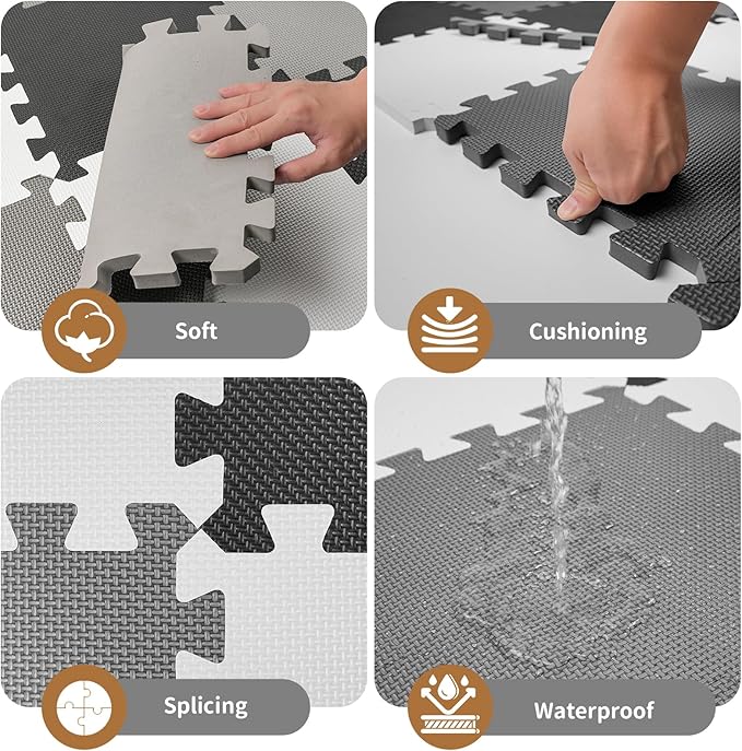 16 Pcs Baby Play Mat for Floor, EVA Foam Baby Play Mat with 0.6 Inch Thick Interlocking Carpet Tiles, Foam Floor Tiles for Babies 6-12 Months, Toddlers and Kids