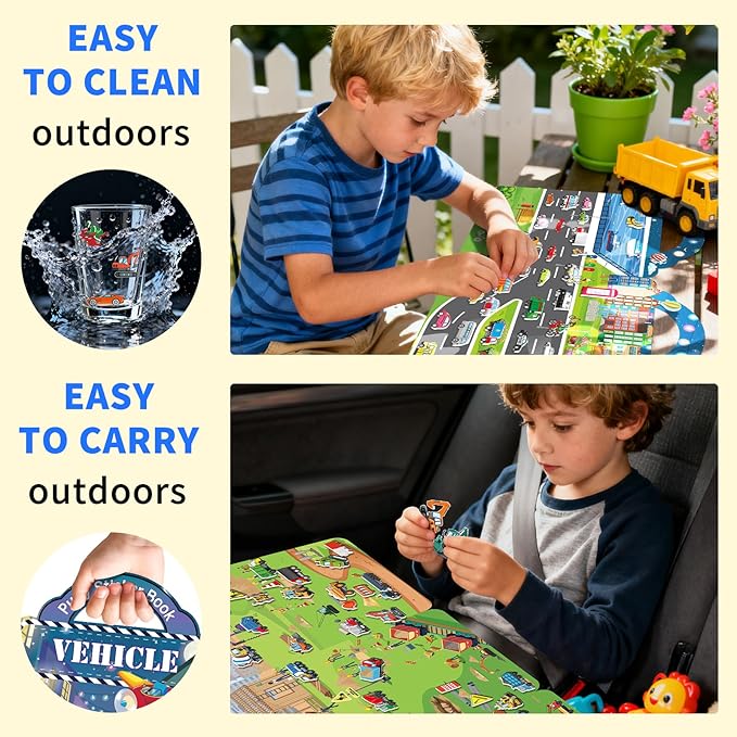 2 Pack Puffy Sticker Books for Kids Ages 3-5, Construction Truck and Vehicle Car Stickers for Toddlers Boys, 3D Reusable Stickers Books for Toddlers, Activity Book for Boys Party