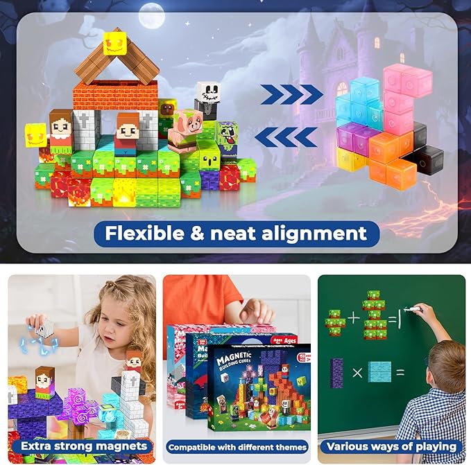 Goody King 150pcs Magnetic Blocks with Light Blocks, Stem Educational Magnet Toys for Kids Ages 3+, Montessori Magnetic Cubes, Creative Construction Building Cubes Set for Boys Girls