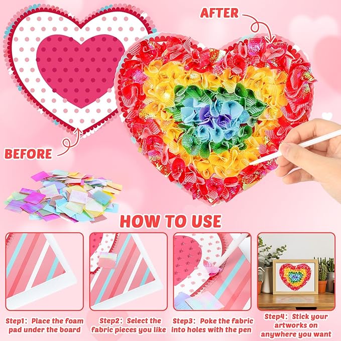 8PCS Poke-in Craft and Art Kit for Kids Heart Monster Dessert No-Mess Fabric Sewing Art Girls Boys 4-12 Puzzle Puncture Painting Toy Gift Mom Valentine Creative Activity Game Birthday Party