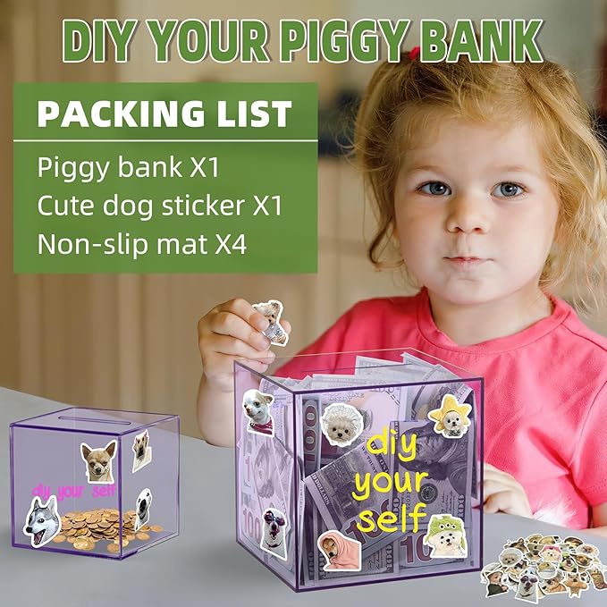 Clear Piggy Bank for Adults/Kids, Acrylic Unopenable Money Box for Cash Coin Saving, Must Break to Open, Money Saving Jar for Adults Boys Girls, Size 4.72''