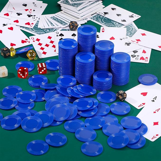 Leitee 1000 Pcs Plastic Poker Chips 38 mm Interlocking Game Lightweight Poker Chip Set Tokens Bingo Blank Casino Counting Bulk for Adults Counting Reward Card(Blue)