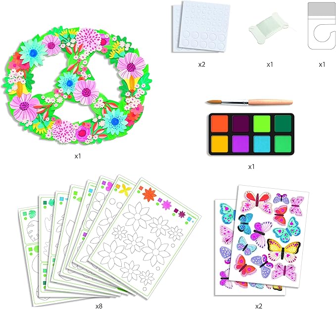 DJECO DIY Springtime Mobile Craft Kit - Create Your Own Hanging Flower & Butterfly Decoration for School or Gifts - Fun & Creative for Family & Friends, Boys & Girls, DIY Art Spring Kit for Kids 7+
