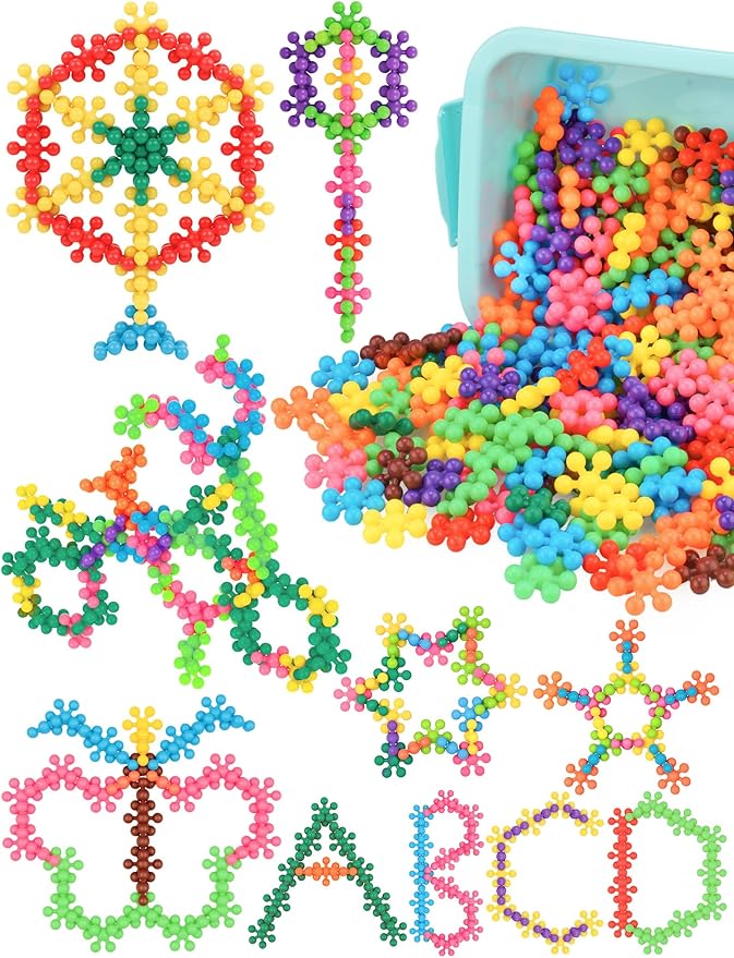 200PCS Interlocking Snowflake Building Block Toy for Kids Ages 3+ (Rainbow Colors)