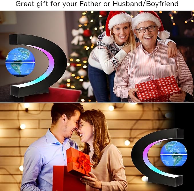 Gresus Upgraded Magnetic Levitation Floating Globe with C Shape Base, Floating World Map Globe with LED Lights, Great Fathers Students Business Boyfriend Birthday Gift for Home Desk Decoration ( will light up)