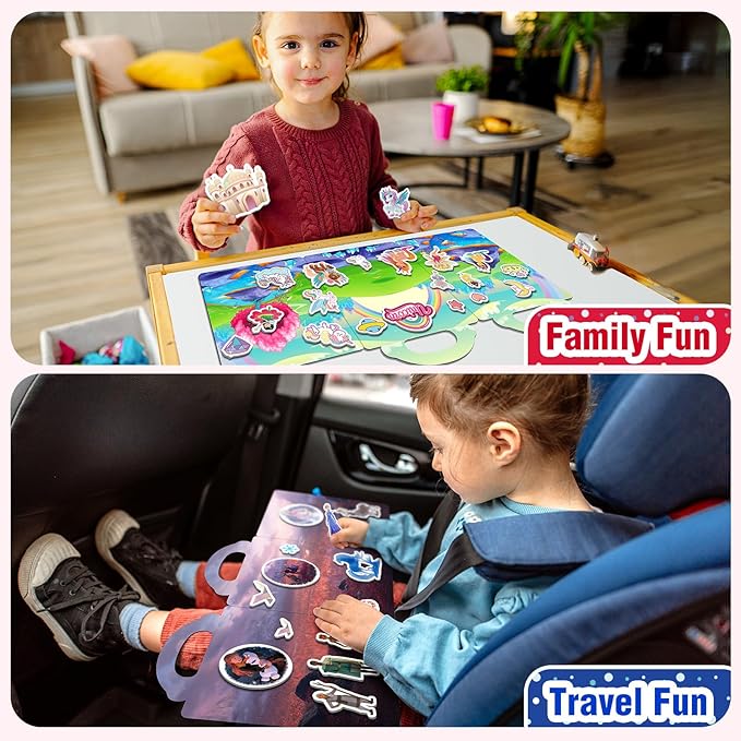 2 Sets Reusable Sticker Books for Toddlers 1-3, Removable Jelly Sticker Books for Kids 2-4 Years, Toddler Travel Toys Activity Road Trip Essentials for Kids- Vehicle + Ocean