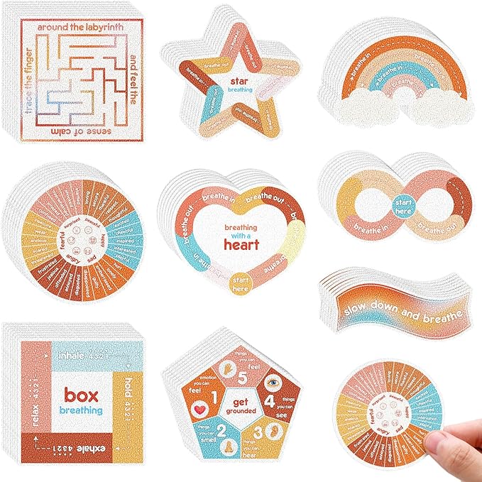 Libima 72 Pieces Anxiety Sensory Stickers Textured Stickers Fidget Mindfulness Sticker School Counselor Supplies Adult Sensory Items Anxiety Relief, 9 Styles(Groovy Color)