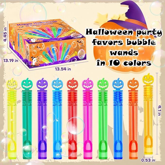 400 Piece Halloween Party Favor Bubbles, Halloween Bubble Wands Bulk for Kids Party Favor Supplies, Trick or Treat Goodie Bags, School Classroom Game Rewards, Halloween Miniatures