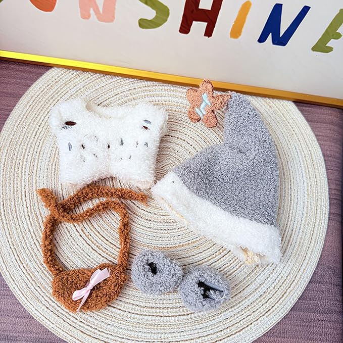 17CM Doll Clothes Set Grey Hat + White Grey Jumpsuit, Fashion Cute Dress-Up Clothes for Doll Accessories Outfit(No Doll Included)(LBB Clothes 7)