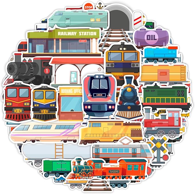 BulbaCraft 100 Pcs Train Stickers & Decals - Train Party Favors - Gifts for Women & Men