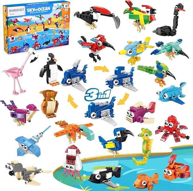 24 Pack Party Favors for Kids, Ocean Animals Building Block Sets, Small Building Bricks Toy for Goodie Bags Stuffer Classroom Prizes, Christmas Birthday Gift for Boys Girls Ages 6-12