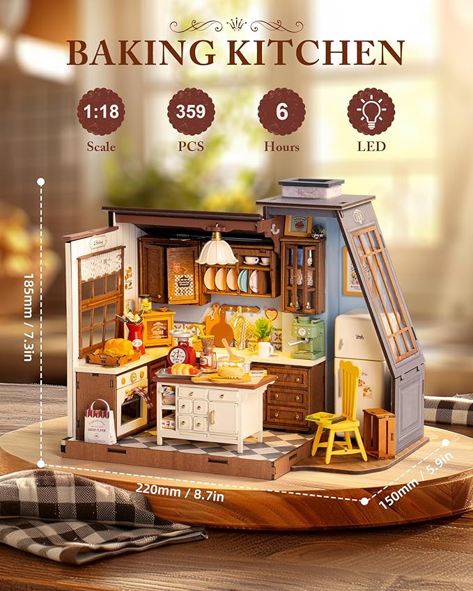 ROBOTIME DIY Miniature House Kit Dollhouse Kit for Adults Mini Tiny House Kit with Furniture Building Model Kit Crafts Creative Gift for Boys Girls (Baking Kitchen)