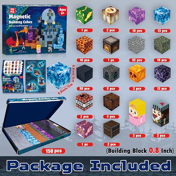 Goody King 150 PCS Magnetic Building Blocks,Dark Castle Set Magnetic Blocks,Magnetic Toys for Kids, Sensory Toy for STEM Learning Toys for Kids 3+ Boys and Girls Christmas Birthday Gifts