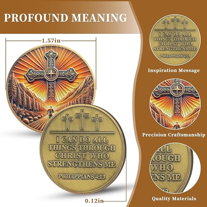 Philippians 4:13 Christian Challenge Coin – Path of Faith Religious Token with Bible Verse – I Can Do All Things Through Christ – Inspirational Gift for Men & Women
