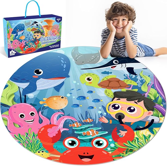 Puzzles for Kids Ages 4-6,48 Piece Ocean Large Floor Puzzles for Kids Ages 3-5, Toddler Learning Preschool Educational Development Toys Christmas Birthday Gift for Boys Girls