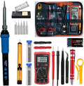 Soldering Iron Kit, LCD digital display, inner-heat, Adjustable Temperature Soldering Iron, Digital Multimeter Kit, Multi Tester, 5pcs Solding Tips (Red)