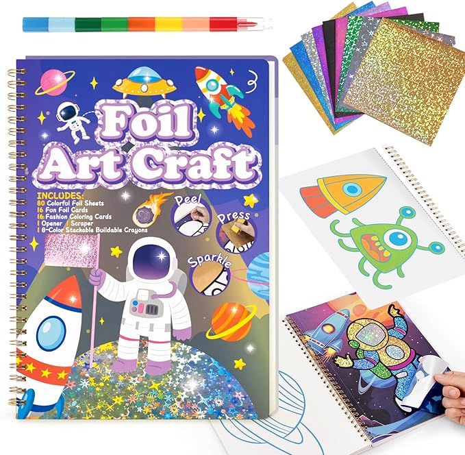 3 otters Foil Art Craft, Astronaut Painting Kits for Kids Travel Toys Coloring Games for Boys Party Favor Birthday Gift DIY Goodie Bag Stuffers