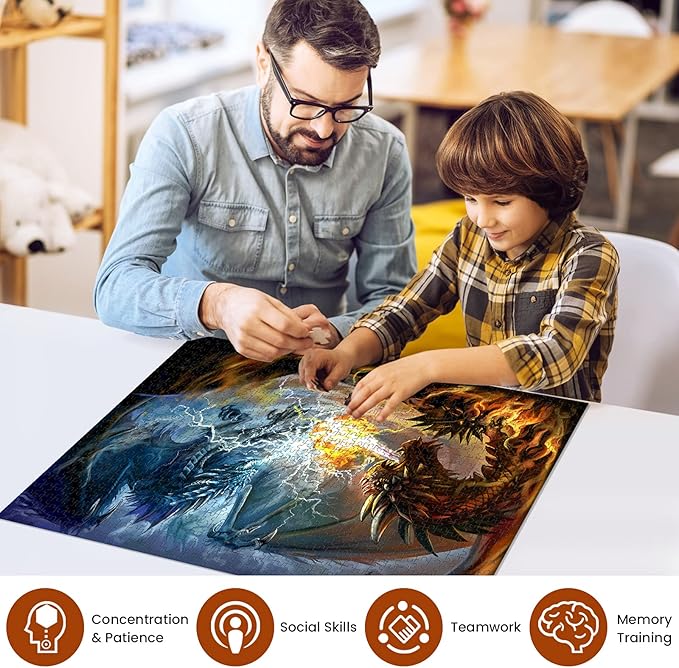 Puzzles for Adults 1000 Piece Jigsaw Puzzles Fire Dragon and Electric Dragon Fight Puzzle Game for Indoor Activity Family Game Toy Gifts (27.5"x 19.7")