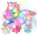 Hopearl LED Plush Unicorn Lighting Up Stuffed Mommy Unicorn with 3 Baby Unicorns in her Tummy Stuffed Animal Playset Night Lights Glow in The Dark for Mom Toddler Girls, Rainbow, 19''