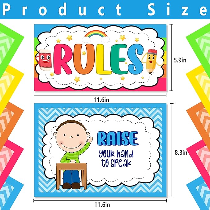 Alpurple 17 Pcs A4 Classroom Rules, Preschool Class Rules Posters, Classroom Rule Bulletin Board Decorations for Kindergarten Preschool Elementary School