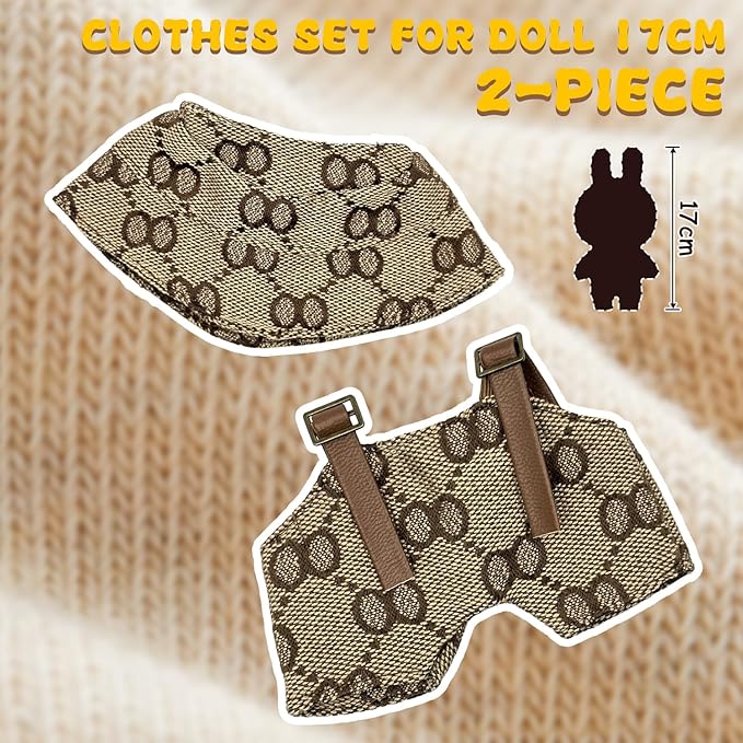17cm Clothes Set(Only Outfit), Hat & Overalls Set for 6.7inch Doll, Cute Clothes for Dress up Unique Style, Stylish Clothes for Doll (Brown)