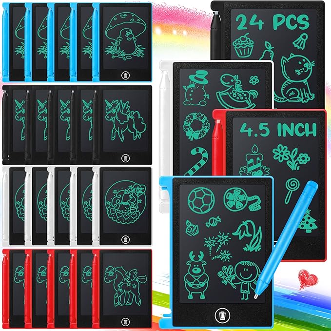 24 Pieces LCD Writing Tablet Mini Electronic Doodle Board 4.5 Inch Drawing Tablet Erasable Doodle Pad Reusable for Kids Birthday Favor