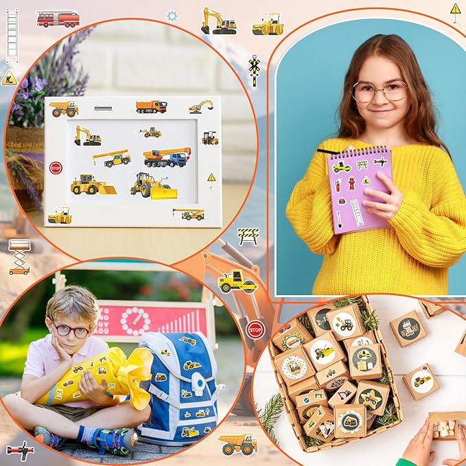 36 Sheets 3D Construction Stickers for Kids (900+), Bulk Puffy Truck Stickers - Excavator, Bulldozer, Crane with Safety Signs & Tools for Boys Crafts, Rewards