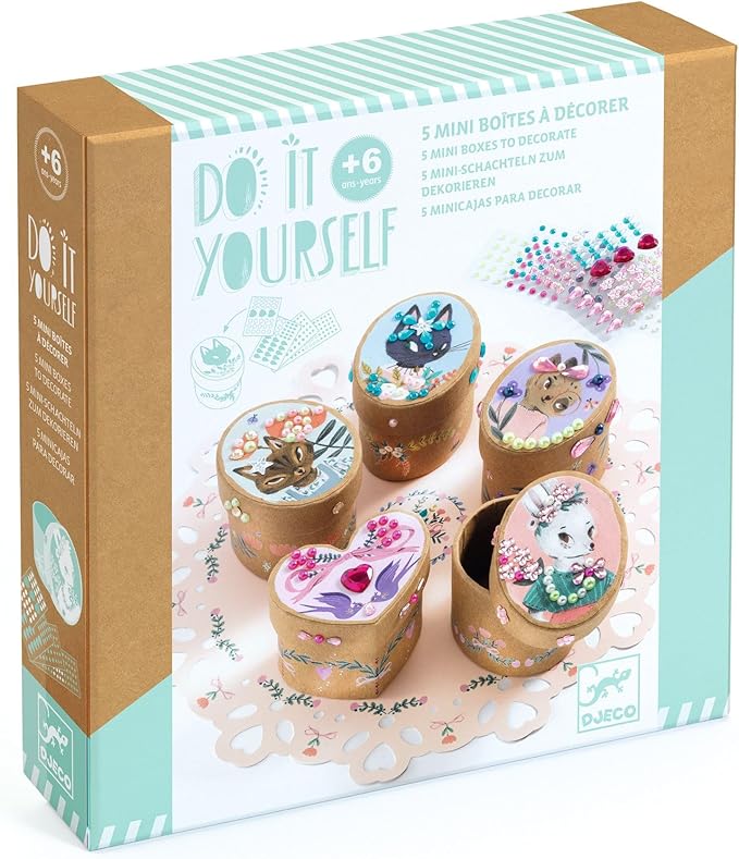 DJECO DIY Adorable Craft Kit - Create Your Own Trinket Boxes - Arts & Crafts for Kids - Fun & Creative for Family & Friends, Perfect for Gift - Educational Kit for Children 6+ Years Girls & Boys