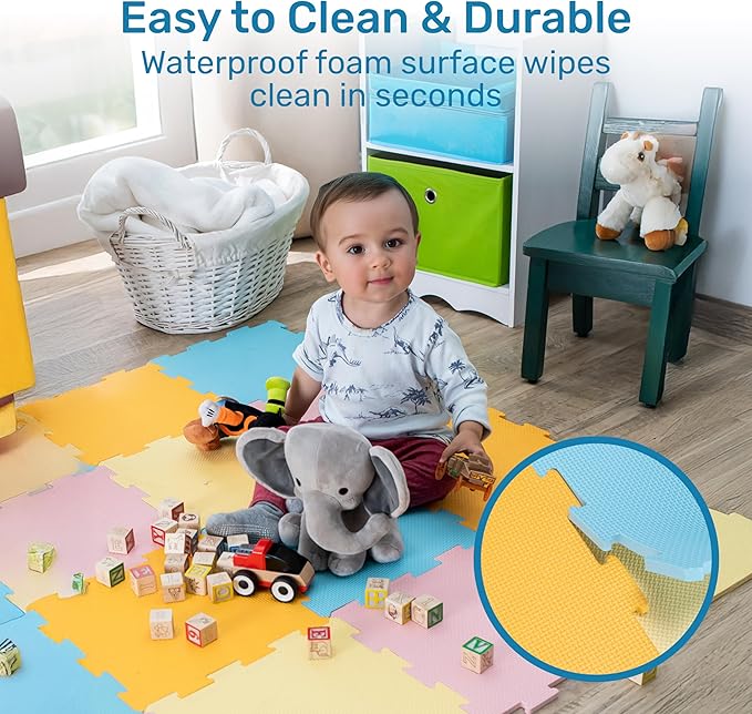 Enovoe Interlocking Foam Tiles – Baby Play Puzzle Pads for Toddlers – Soft 12"x12" Play Surface – Puzzle Piece Design – Safe and Cushioned Mat Set for Kids’ Activities and Floor Protection