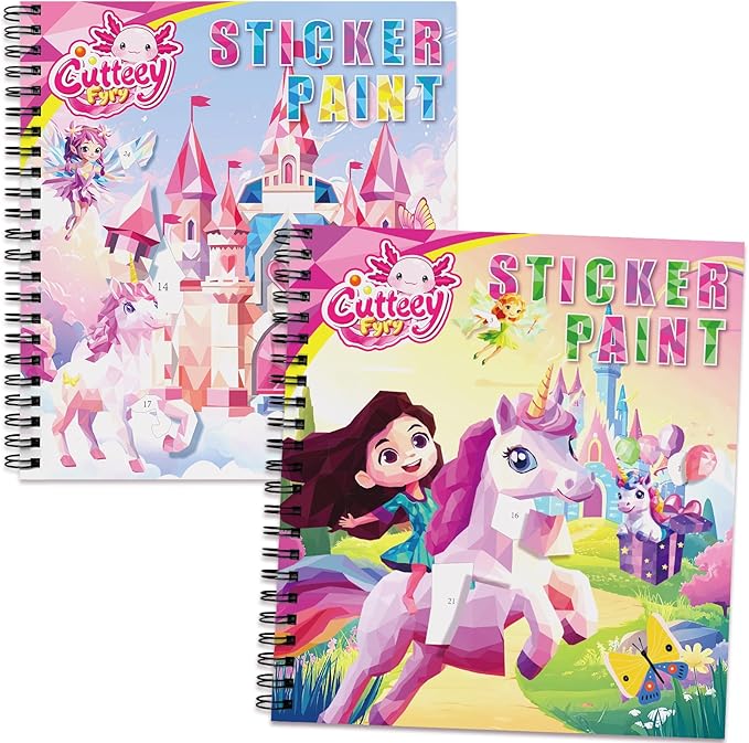 2PCS Paint by Number Sticker Book Travel Activities Essentials for Girls Kids Ages 4-10 Road Trip & Airplane Toys & Long Car Rides, Birthday Present, Preschool Classroom Party Gifts