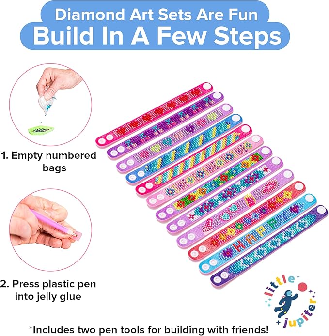 Little Jupiter Diamond Art Bracelet Kit - Includes 12pcs - Bracelet Making Kit for Girls - Diamond Art Kits for Kids