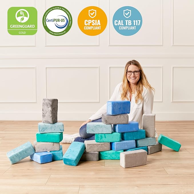 ECR4Kids SoftZone Stack-A-Brick, Foam Blocks, Contemporary, 24-Piece