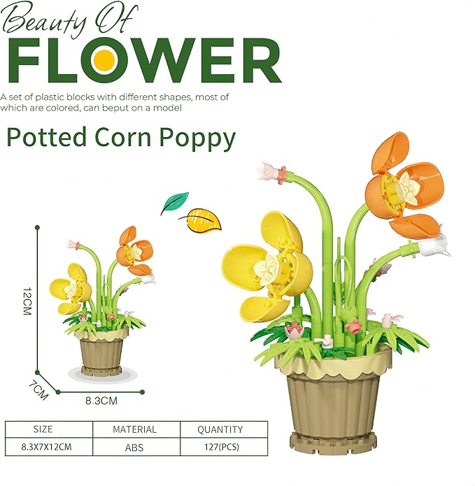 Party Favors for Kids, Tiny Plants Mini Flowers Building Blocks Set for Classroom Prize, Flowers Building Toy, Birthday Gifts for Boys Girls (Rose+Papaver rhoeas)