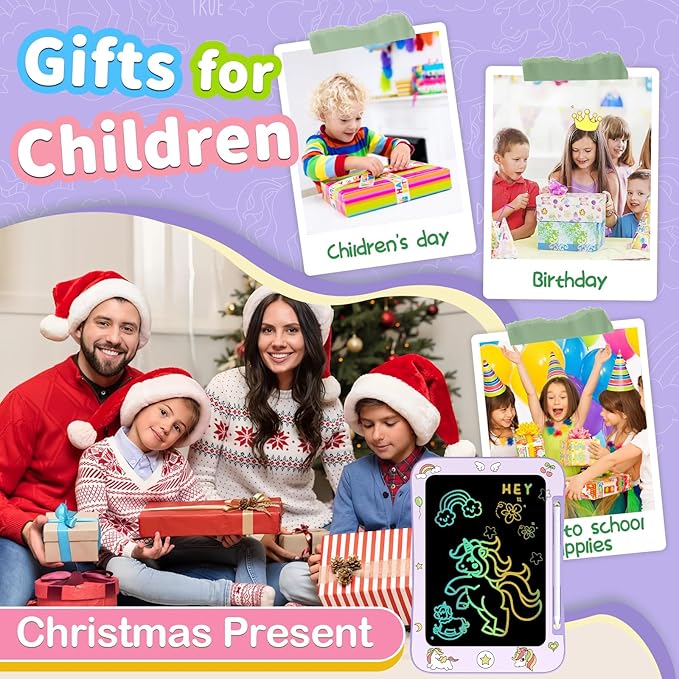 LCD Writing Tablet for Kids, Colorful Screen Drawing Board for 3-7 Year Old Boys & Girls - Educational Toys for Birthday & Christmas (Unicorn)
